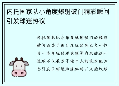 内托国家队小角度爆射破门精彩瞬间引发球迷热议